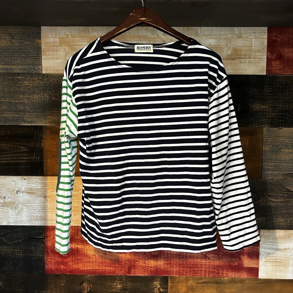 Beams Boy Beams Heart Japan Longsleeve T Shirt Striped Elbow Patches Abstract Sm